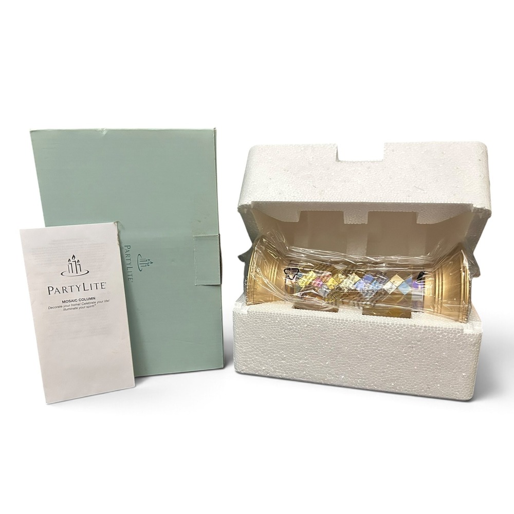 New in Box PartyLite Gold Mosaic Column 9" Candle Holder P9903